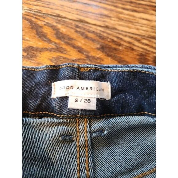 NWT GOOD AMERICAN Good Waist Distressed pockets skinny high rise dark blue sz 2/ - Picture 3 of 5